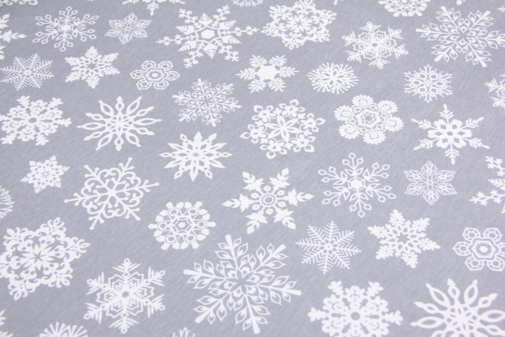 Ткань Фланель Снежинки Белые на сером, Турция, ширина 240 см, плотность 160 г/м2