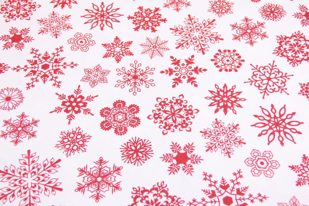 Ткань Фланель Снежинки Красные на белом, Турция, ширина 240 см, плотность 160 г/м4