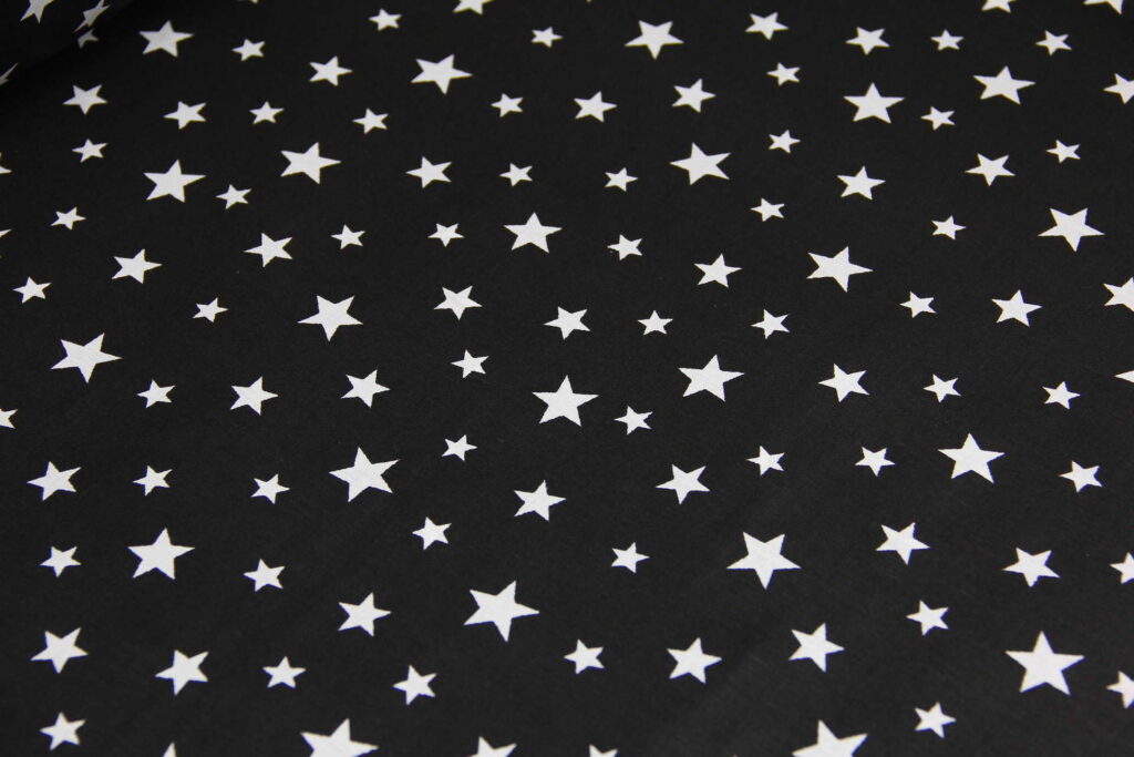 Ткань Ранфорс Звезды белые на черном, Турция, ширина 240 см, плотность 135 г/м2