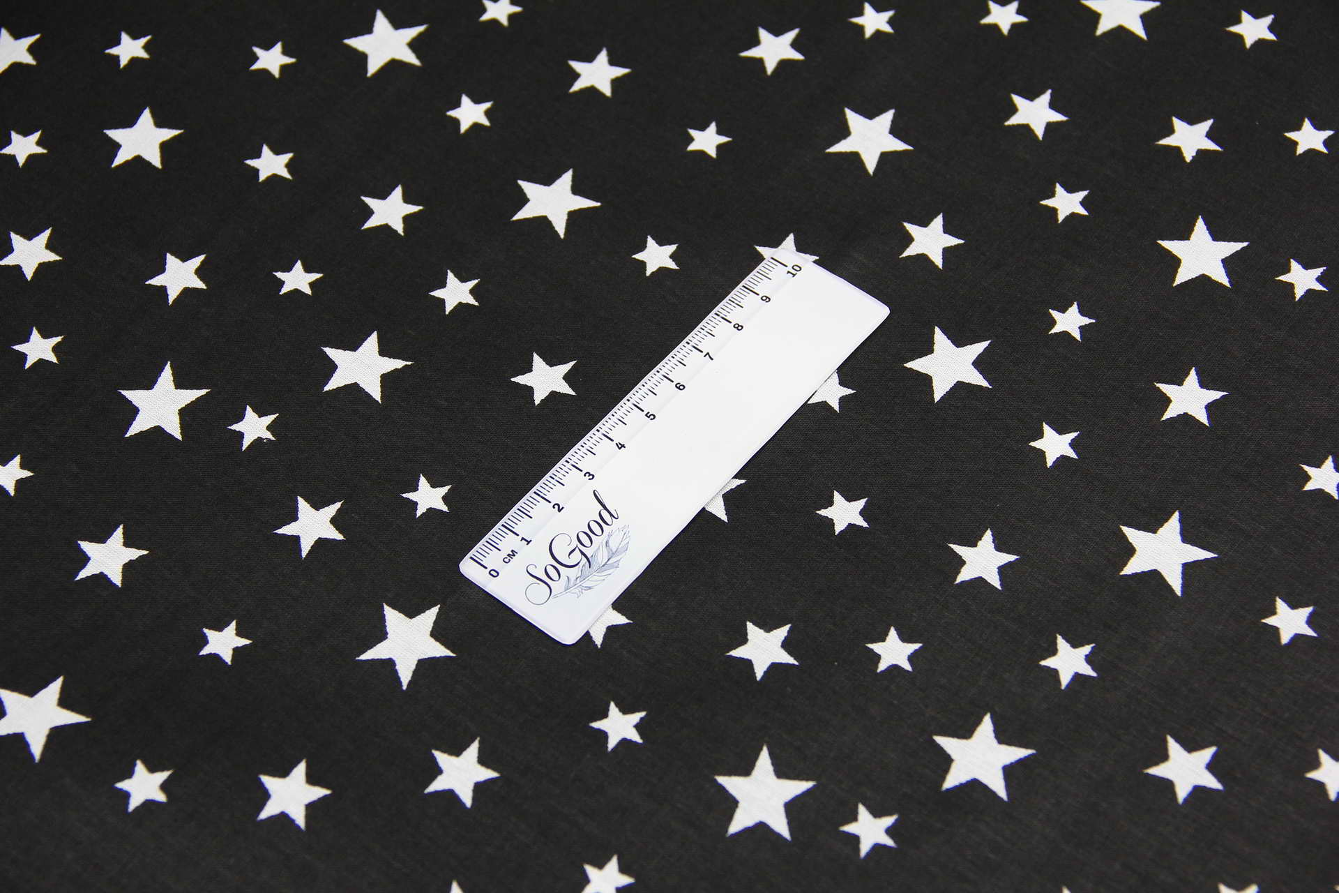 Ткань Ранфорс Звезды белые на черном, Турция, ширина 240 см, плотность 135 г/м2