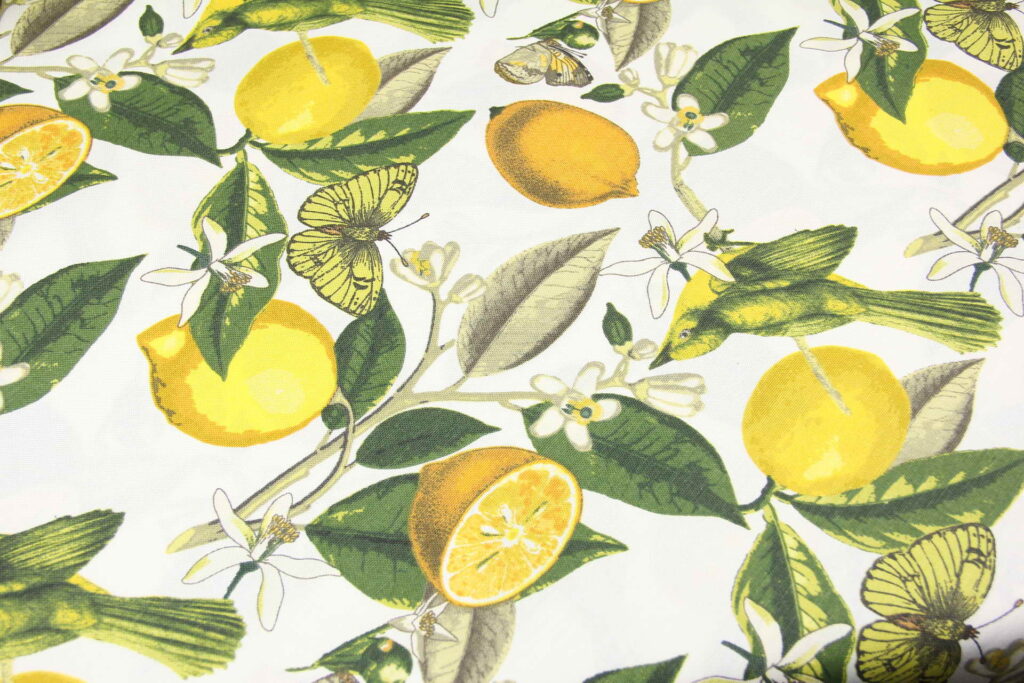 Ткань скатертная с тефлоновой пропиткой Лимон и птица