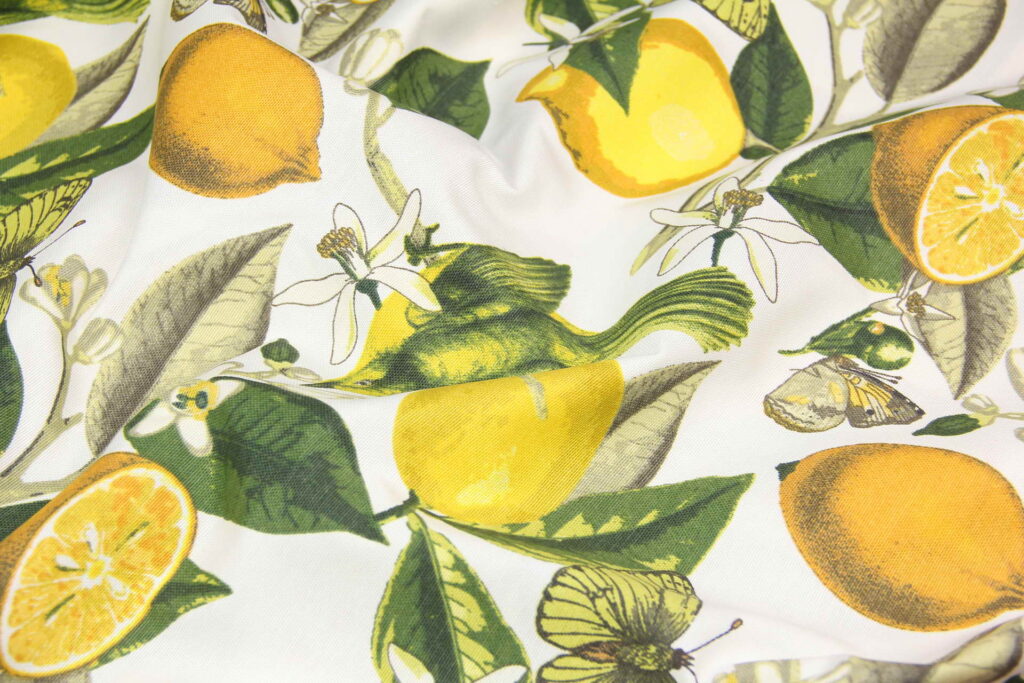 Ткань скатертная с тефлоновой пропиткой Лимон и птица