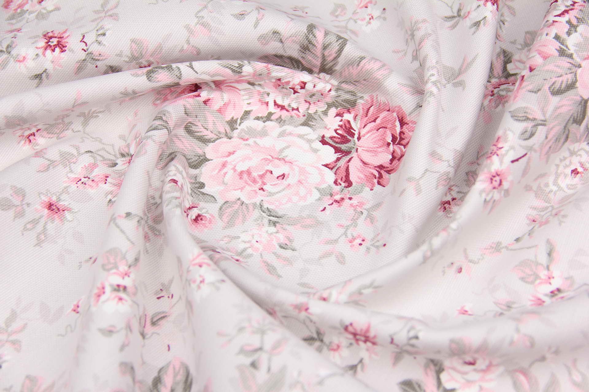 Ткань скатертная с тефлоновой пропиткой Цветы Розовые на сером