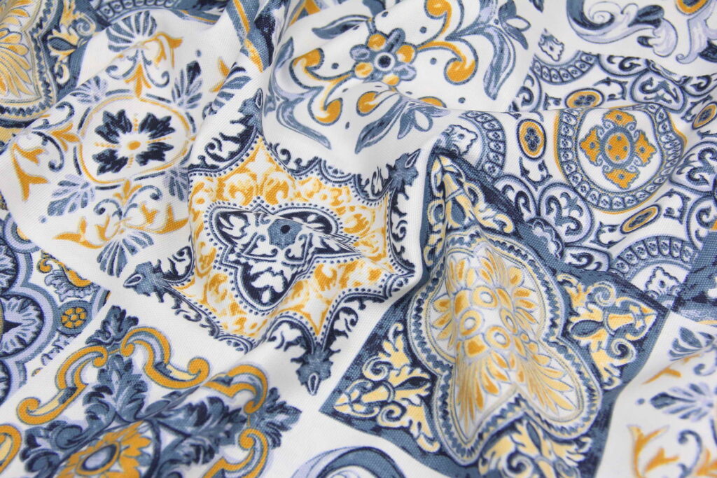 Ткань скатертная с тефлоновой пропиткой Плитка Синий