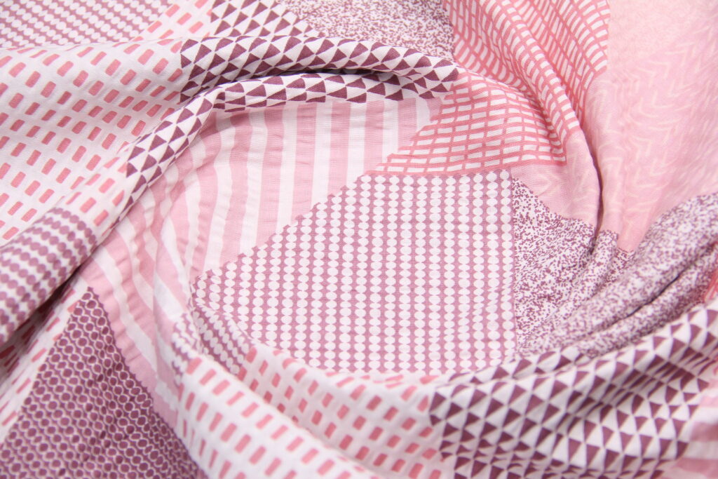 Ткань Ранфорс жатка (гофре) Мозаика Розовый, Турция, ширина 240 см, 100% хлопок