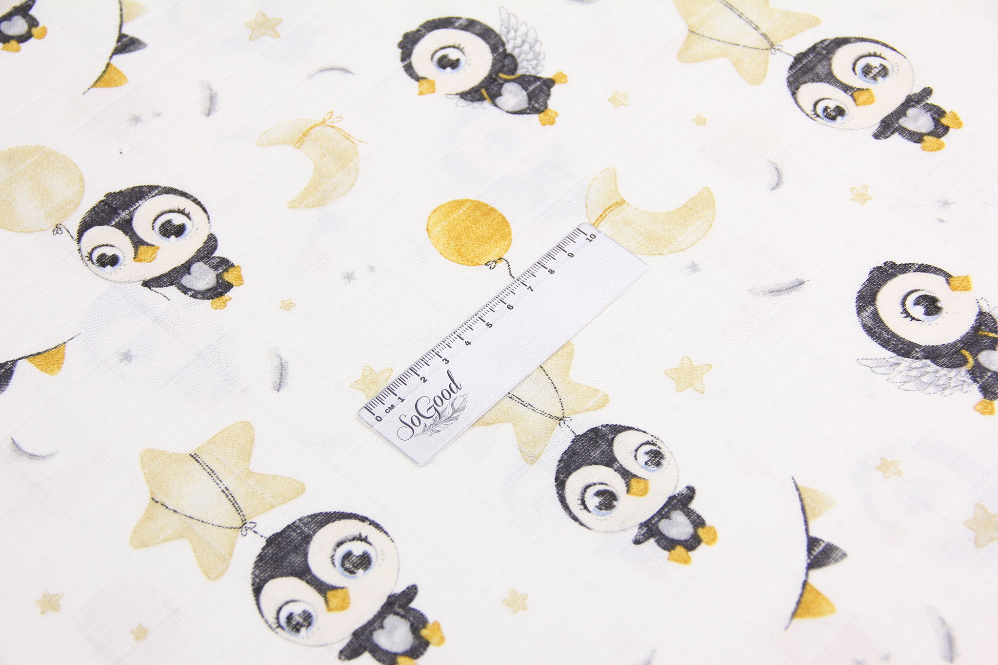 Ткань Муслин Малютка пингвин, Турция, плотность 155 г/м2, ширина 160 см