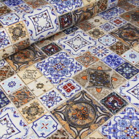 Ткань скатертная с тефлоновой пропиткой Плитка восточная Синий и коричневый