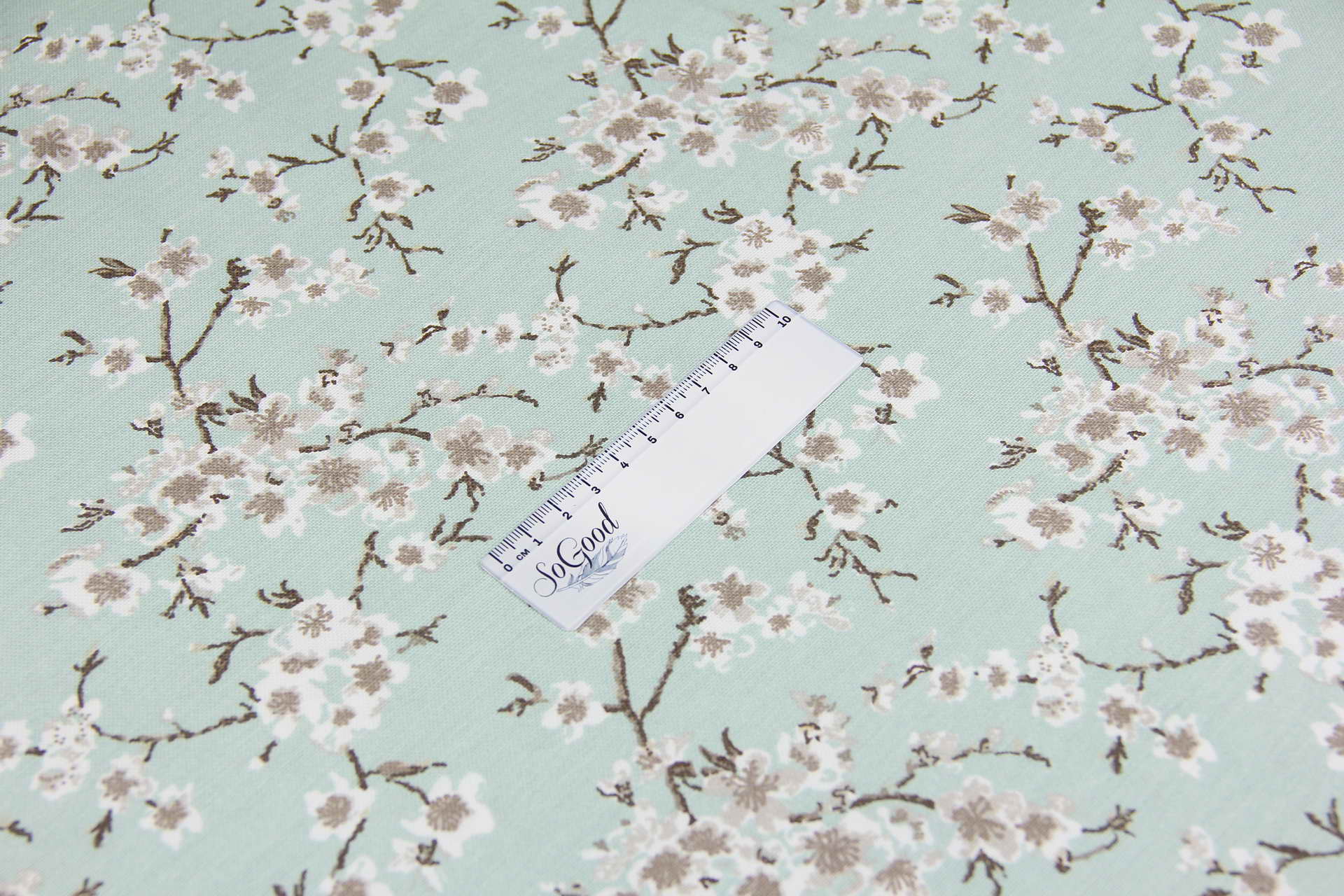 Ткань скатертная с тефлоновой пропиткой Цветок вишни Мятный