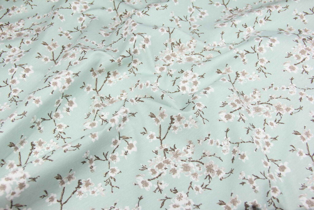 Ткань скатертная с тефлоновой пропиткой Цветок вишни Мятный