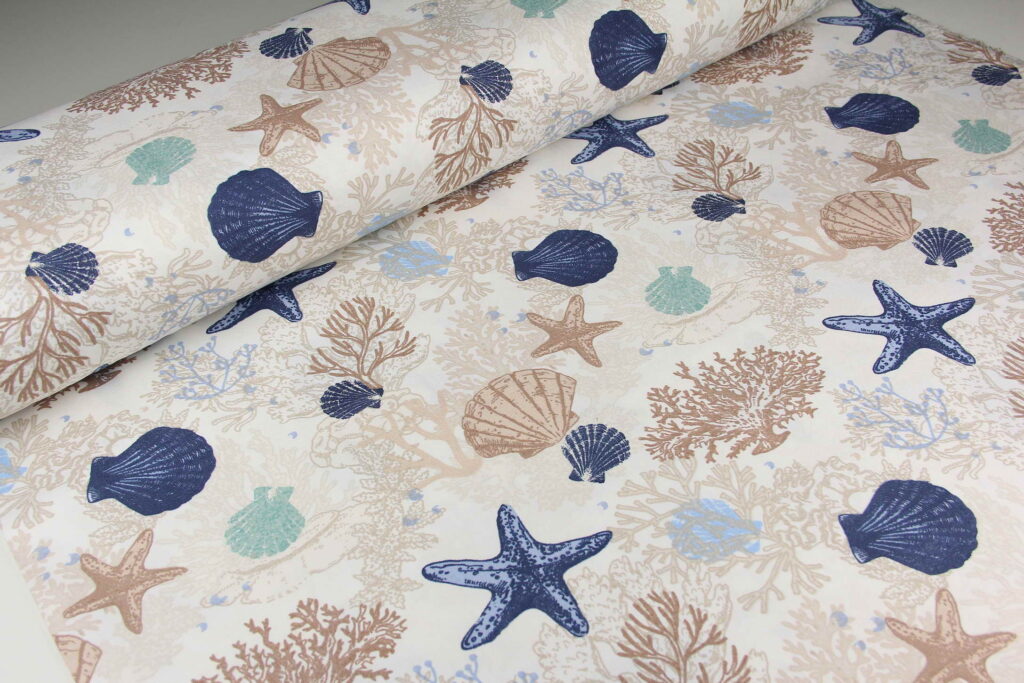 Ткань скатертная с тефлоновой пропиткой Коралловый риф Синий и бежевый
