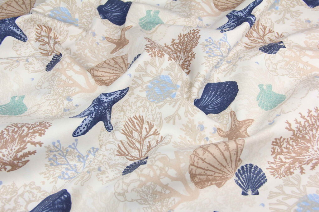 Ткань скатертная с тефлоновой пропиткой Коралловый риф Синий и бежевый