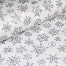 Ткань Ранфорс Снежинки серые на белом, Турция, ширина 240 см, плотность 135 г/м2