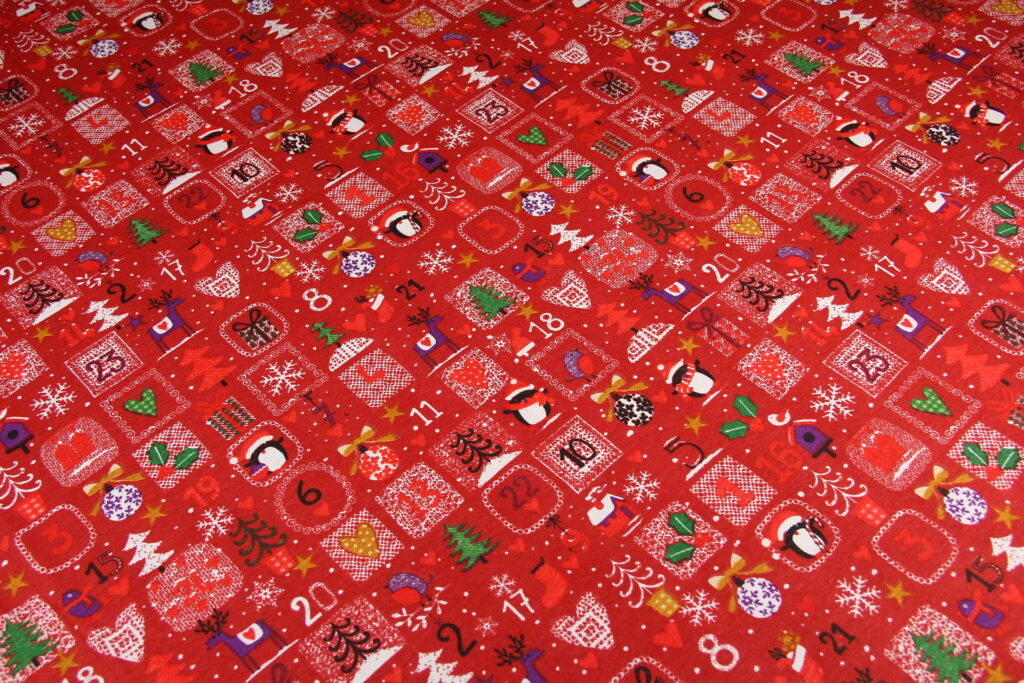 Ткань скатертная с тефлоновой пропиткой Новогодняя мозаика Красный