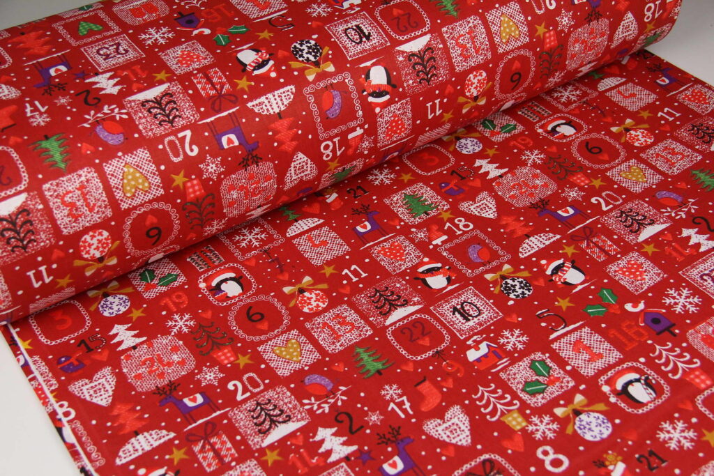 Ткань Ранфорс Новогодняя мозаика Красный, Турция, ширина 240 см, плотность 135 г/м2