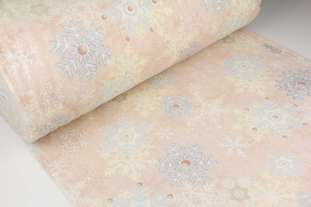 Ткань Фланель Снежинки на бежевом, Турция, ширина 240 см, плотность 160 г/м2