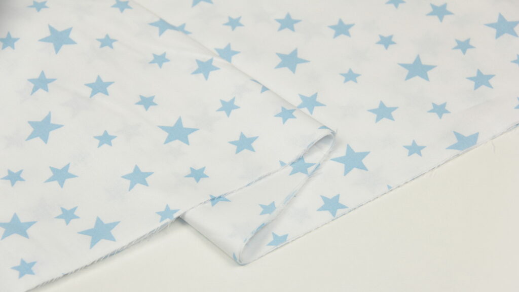 Ткань Ранфорс Звезды голубые на белом, Турция, ширина 240 см, плотность 135 г/м2