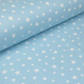 Ткань Ранфорс Звезды белые на голубом, Турция, ширина 240 см, плотность 135 г/м2