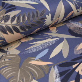 Ткань Ранфорс Тропические листья на синем, Турция, ширина 240 см, плотность 135 г/м2
