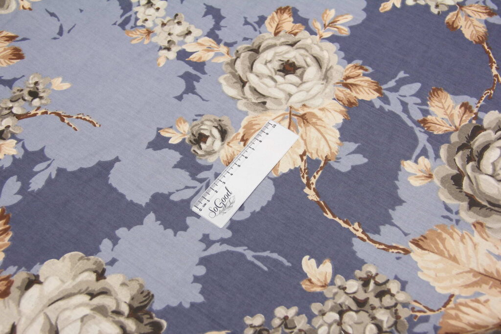 Ткань Ранфорс Розы и сирень Бежевые на темно-синем, Турция, ширина 240 см, плотность 135 г/м2