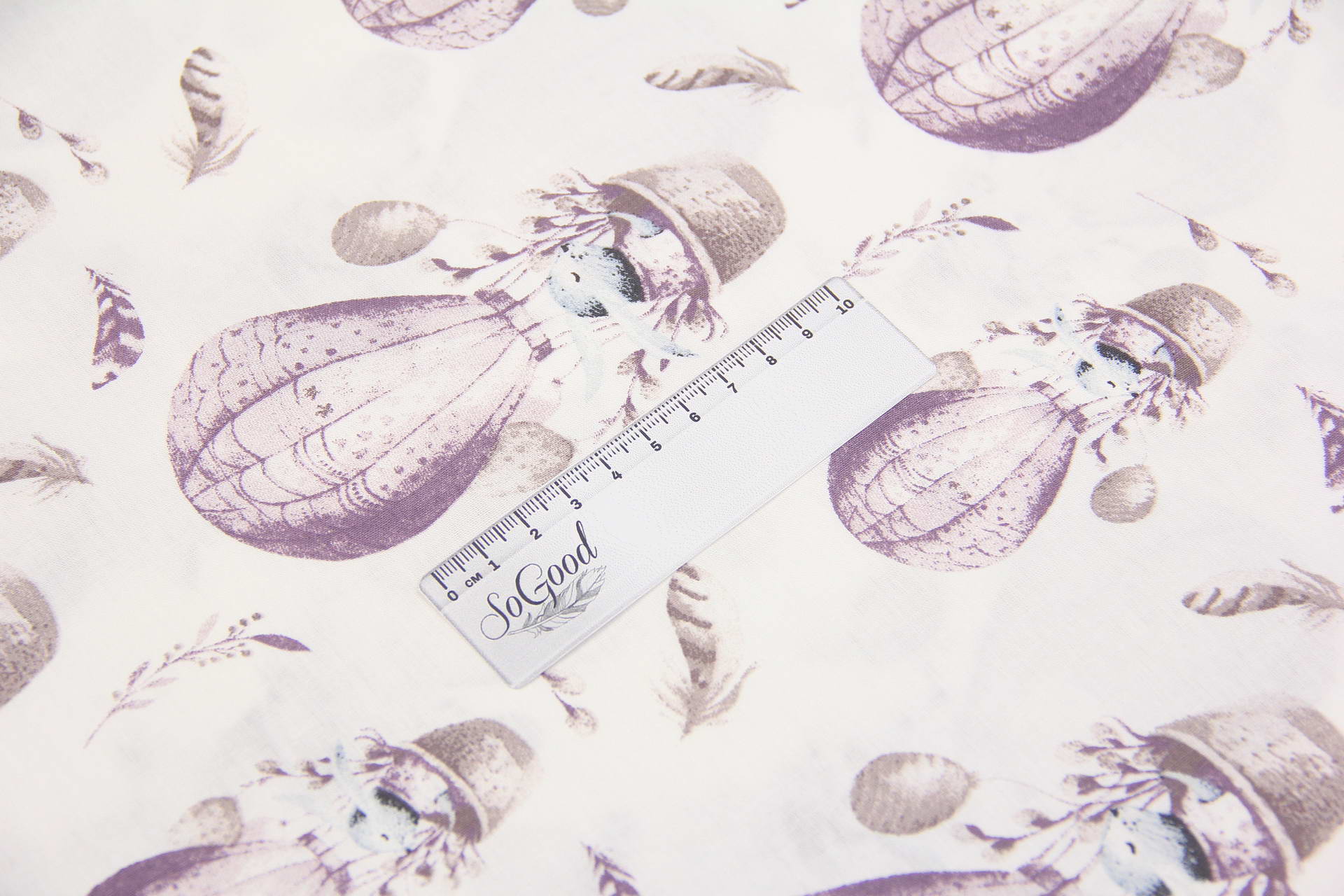 Ткань Ранфорс Воздушный шар и зайка Сиреневый, Турция, ширина 240 см, плотность 135 г/м2