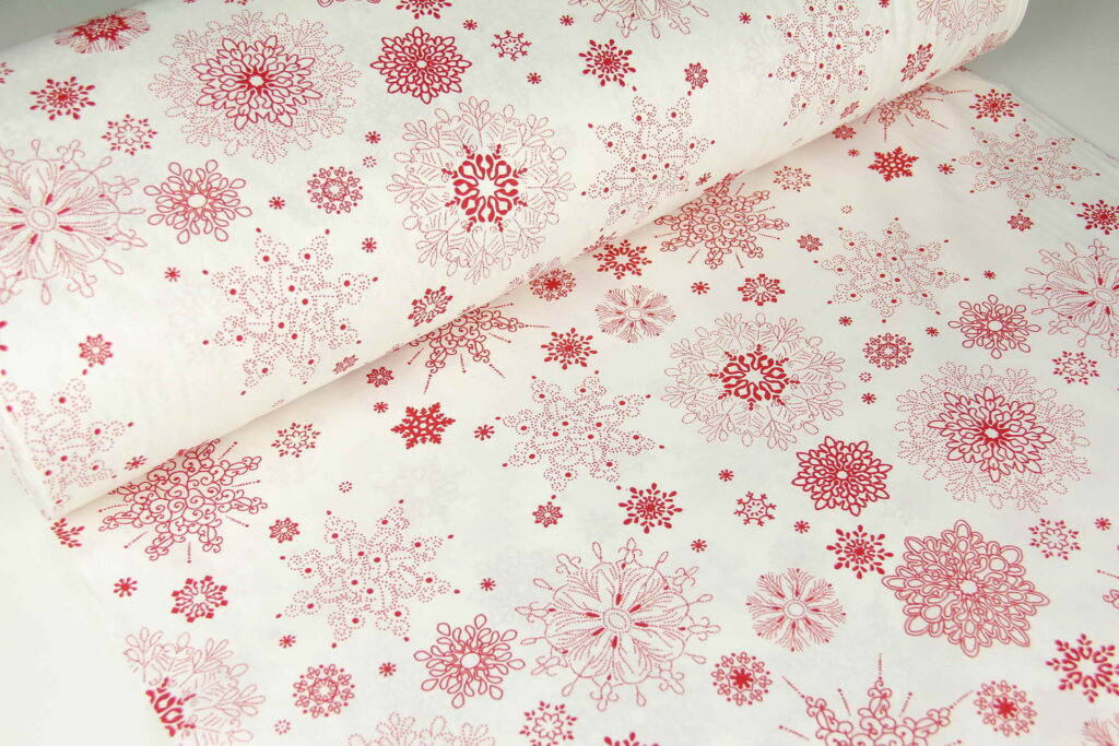 Ткань Ранфорс Снежинки Т2 на белом, Турция, ширина 240 см, плотность 135 г/м2