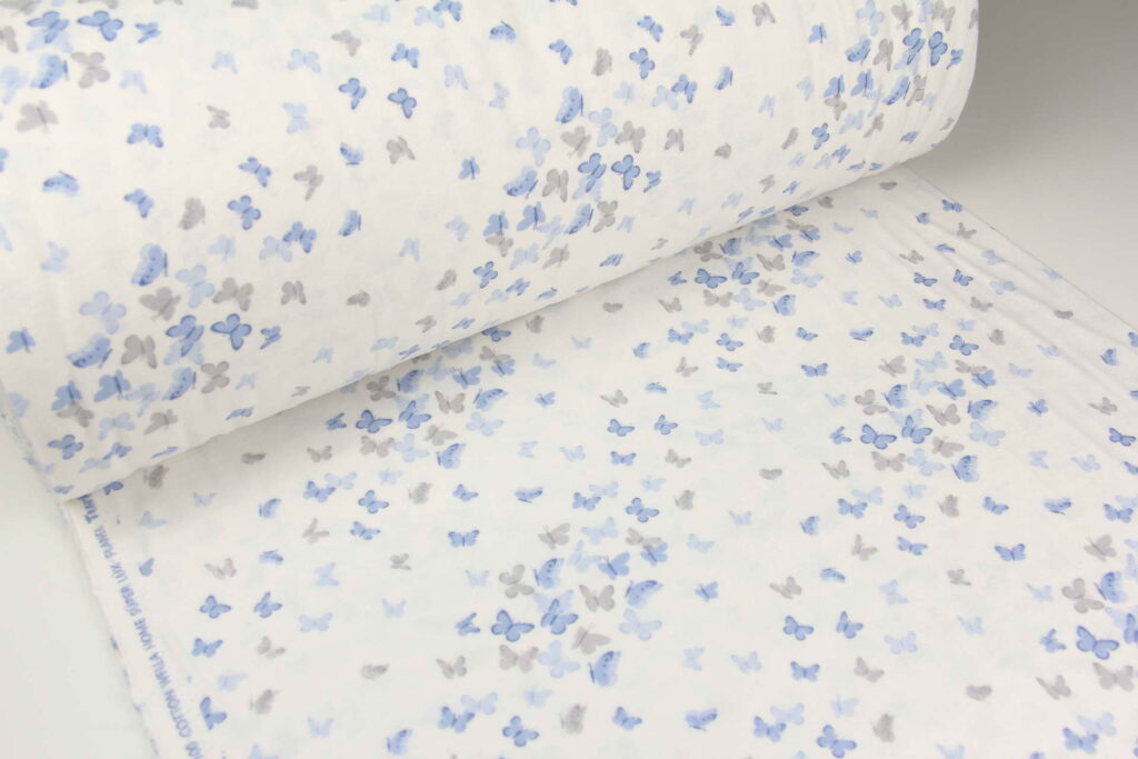 Ткань Фланель Бабочки Голубой, Турция, ширина 240 см, плотность 160 г/м2