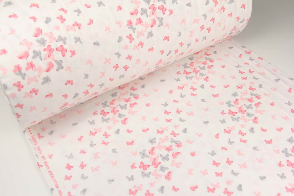 Ткань Фланель Бабочки Розовый, Турция, ширина 240 см, плотность 160 г/м2