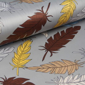 Ткань Сатин набивной Разноцветные перья Серый, Турция, ширина 240 см