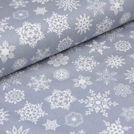 Ткань Ранфорс Снежинки белые на сером, Турция, ширина 240 см, плотность 135 г/м2