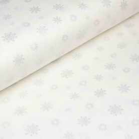 Ткань Ранфорс с глиттером Снежинки серебро, Турция, ширина 240 см
