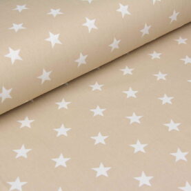 Ткань Ранфорс Звезды белые на бежевом W1, Турция, ширина 240 см, плотность 135 г/м2