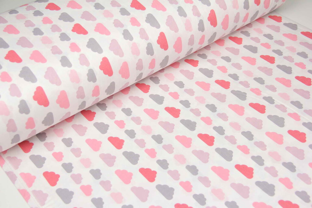 Ткань Ранфорс Тучки Розовый и серый, Турция, ширина 240 см, плотность 135 г/м2