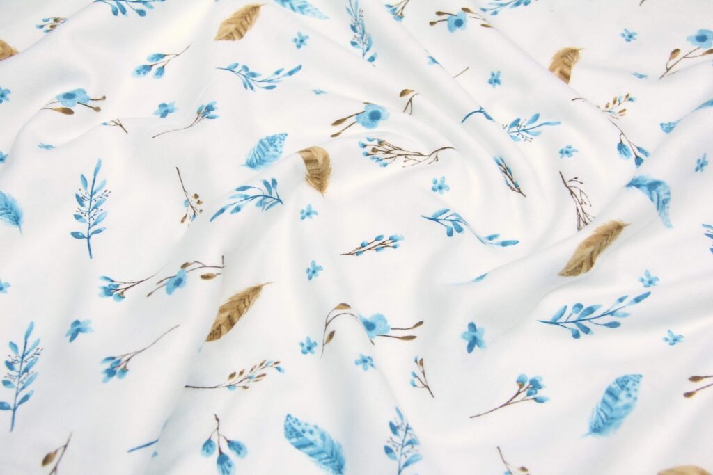 Ткань Фланель Маленькое перышко и веточка Голубой, Турция, ширина 240 см, плотность 160 г/м2