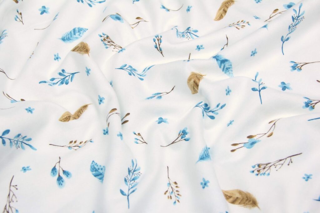 Ткань Фланель Маленькое перышко и веточка Голубой, Турция, ширина 240 см, плотность 160 г/м2