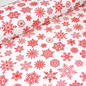 Тканина Скатертна з тефлоновим просоченням Сніжинки червоні на білому