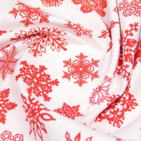 Тканина Скатертна з тефлоновим просоченням Сніжинки червоні на білому