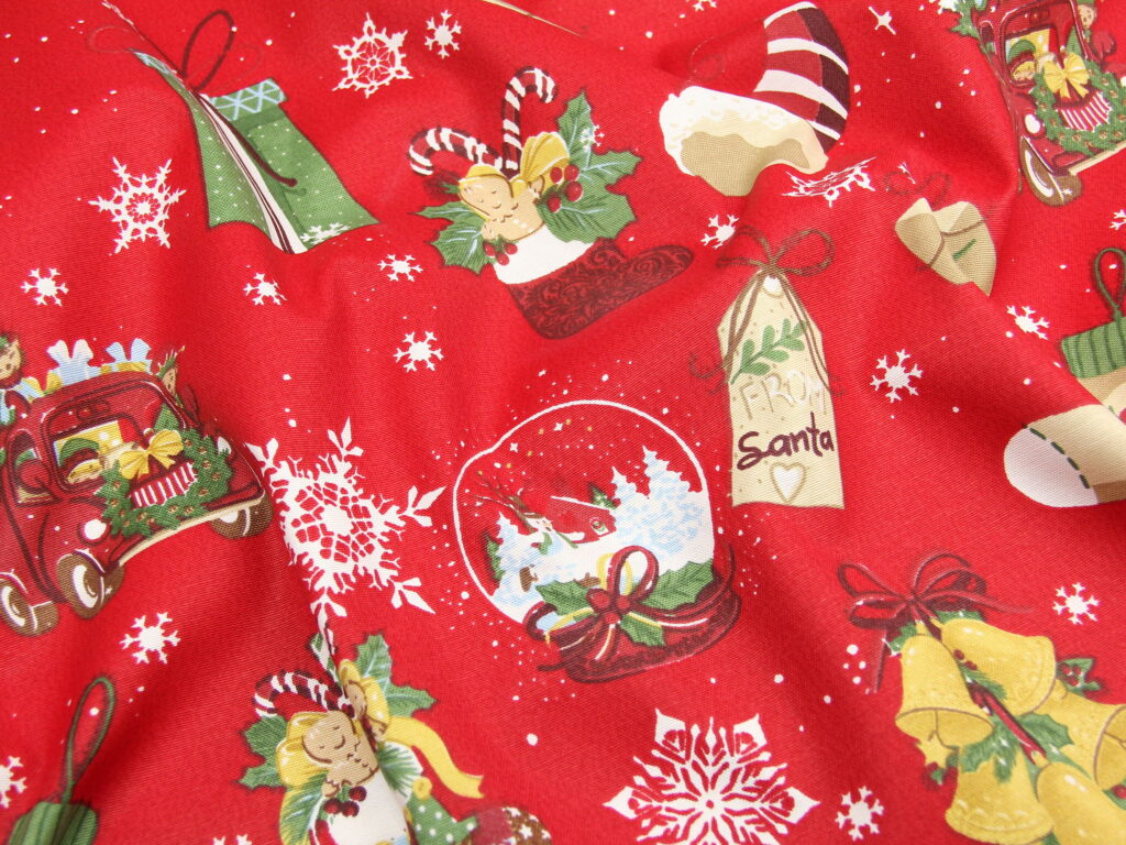 Тканина скатертна з тефлоновим просоченням Різдвяний декор Червоний