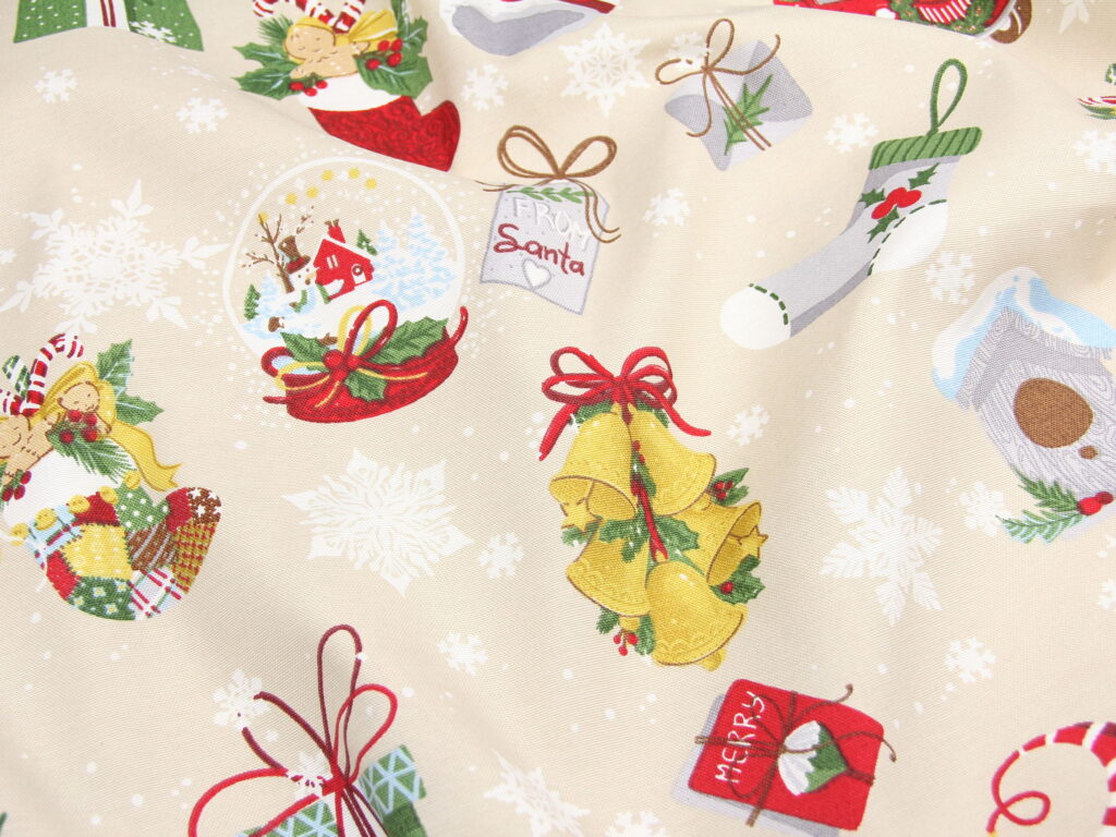 Тканина скатертна з тефлоновим просоченням Різдвяний декор Бежевий