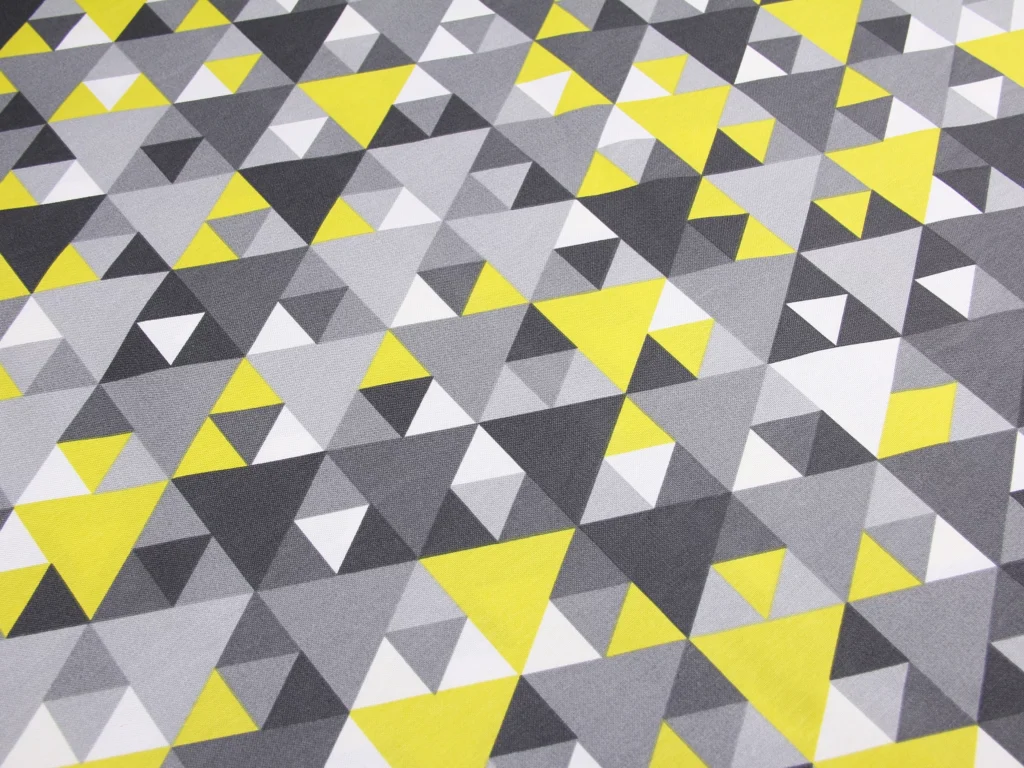 Тканина скатертна з тефлоновим просоченням Трикутники Жовтий та сірий