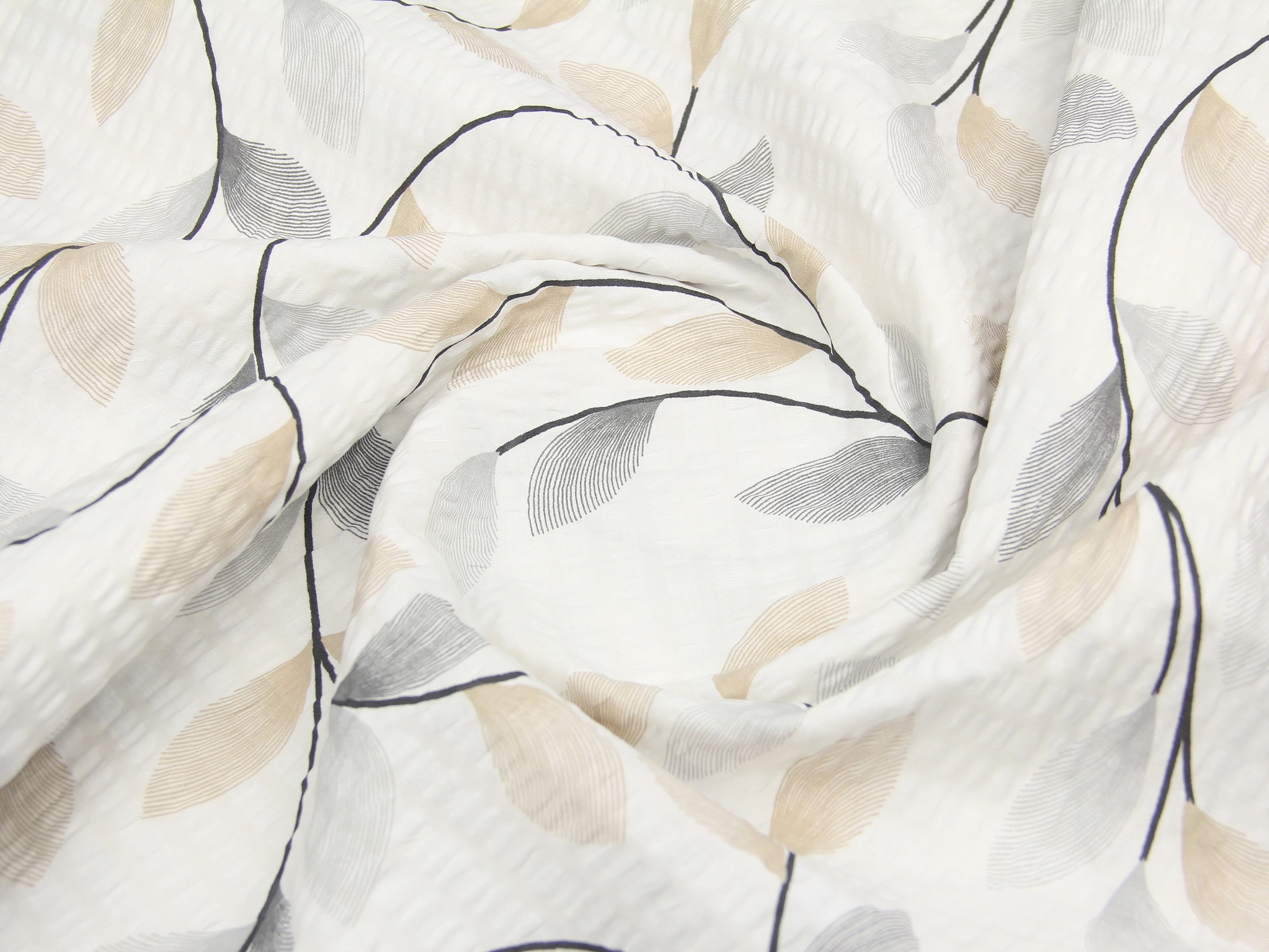 Тканина Ранфорс жатка (гофре) Лоза Бежевий та сірий, Туреччина, ширина 240 см, 100% бавовна