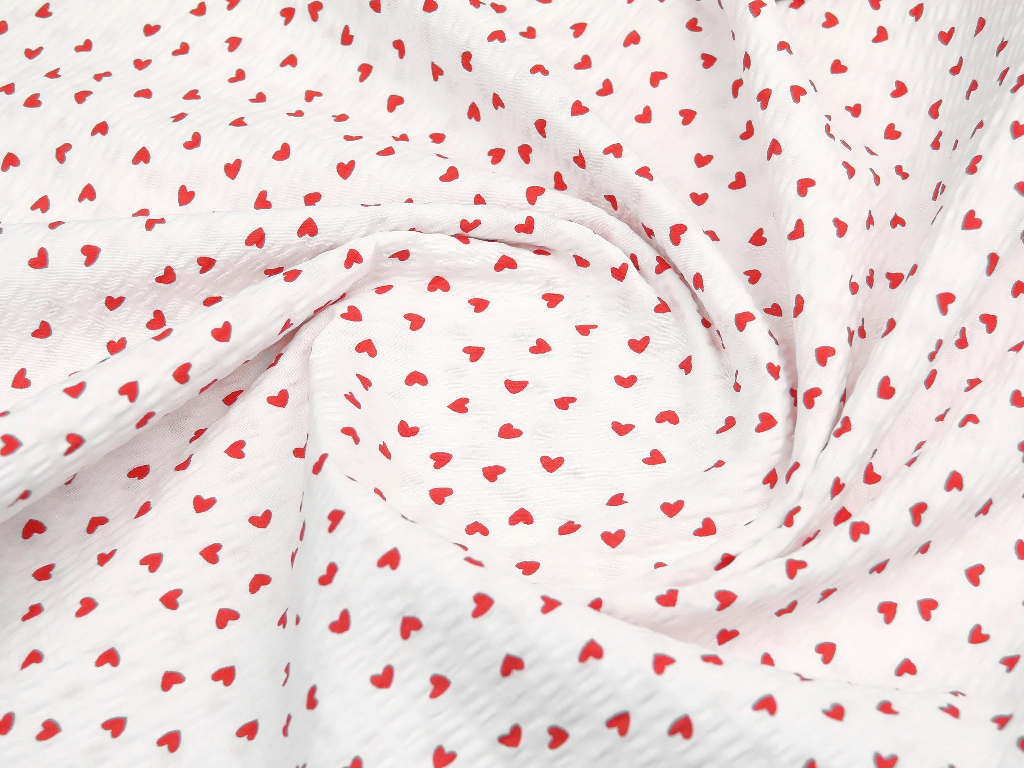 Тканина Ранфорс жатка (гофре) Маленькі серця Червоні на білому, Туреччина, ширина 240 см, 100% бавов