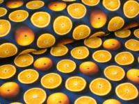 Тканина Ранфорс діджитал 5D Справжній апельсин на синьому, Туреччина, ширина 240 см